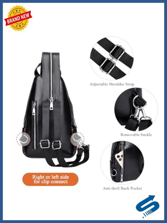 Genuine Leather Sling Bag Crossbody Chest Backpack with Adjustable Strap, 8 main image 4